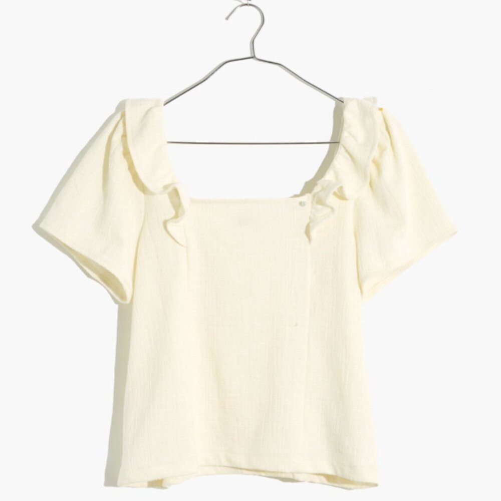 Madewell Crosshatch Ruffled Short Sleeve Top, Bright Ivory - Womens Small